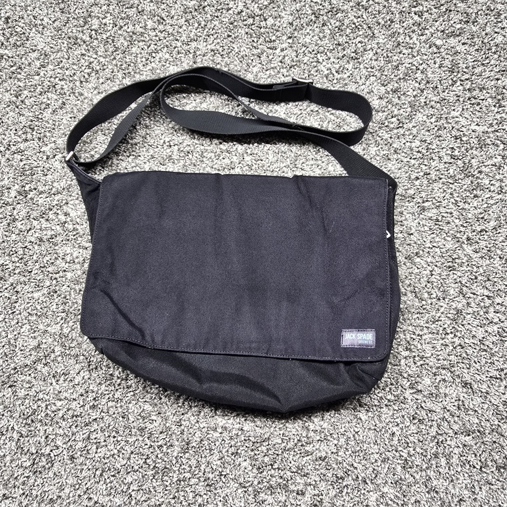 Jack Spade Greene St. Laptop Messenger Bag Black Green Canvas Crossbody Satchel